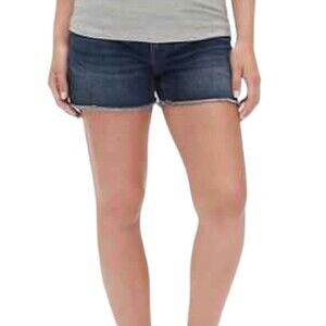Gap Maternity Inset Panel Denim Shorts with Raw Hem   Blue Dark Indigo Size 25/0